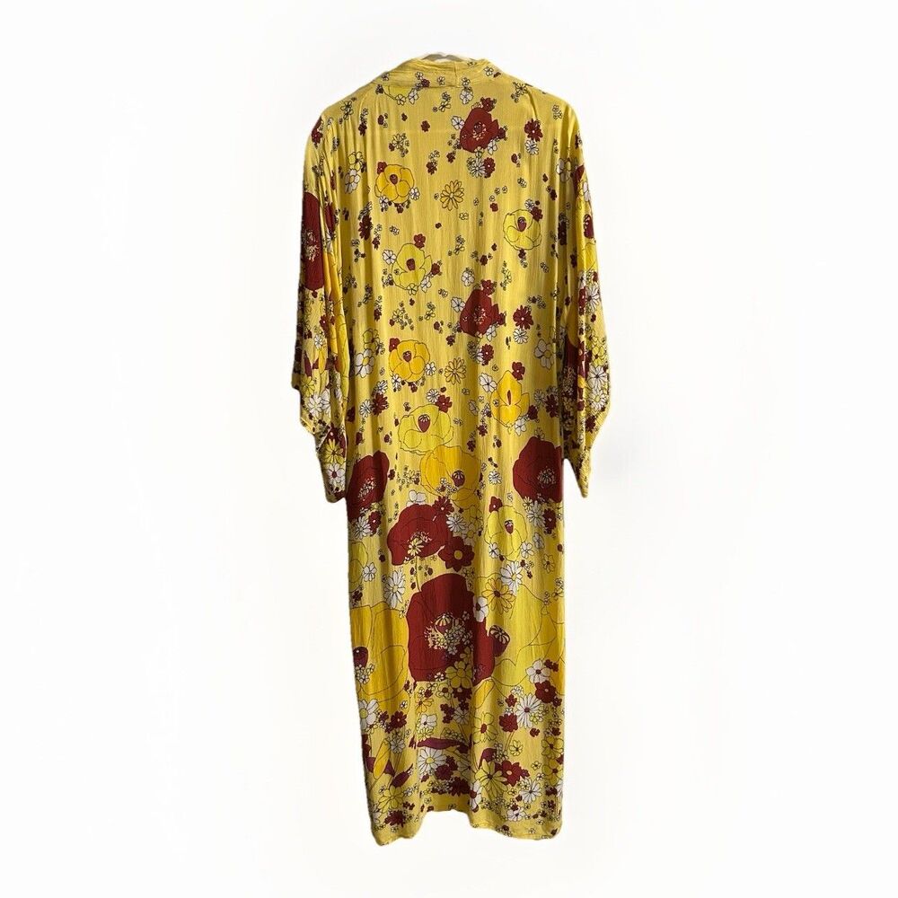 Free People Hidden Hills Maxi Kimono Yellow Floral Boho Hippie One Size - Picture 3 of 7